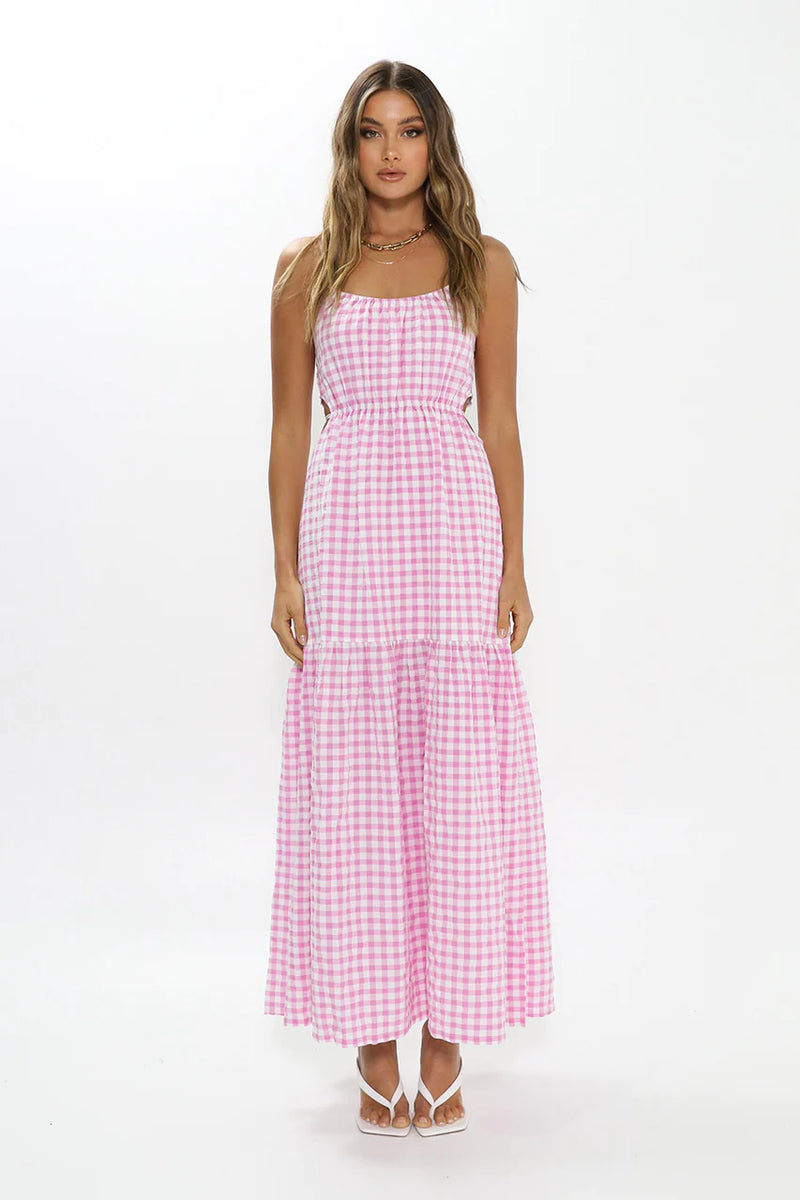 Pink gingham 2025 midi dress
