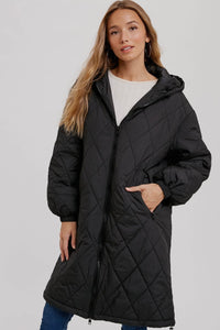 Longline Quilted Jacket | Black