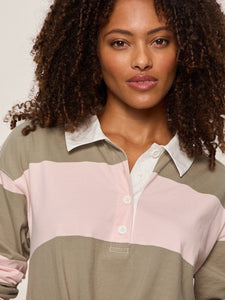 Rugby Tie Front Tee | Pink/Olive Tree Stripe – smash.house.clothing