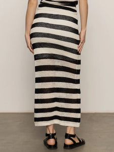 CROCHET SWEATER SKIRT |  BLACK CHALK STRIPE