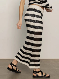 CROCHET SWEATER SKIRT |  BLACK CHALK STRIPE