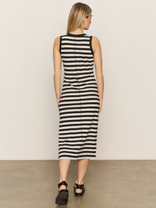 CONTRAST TRIM MAXI DRESS BLACK MACRAME STRIPE