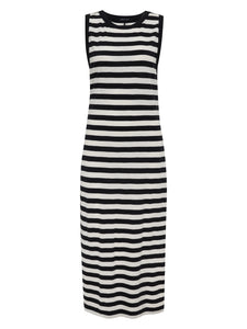 CONTRAST TRIM MAXI DRESS BLACK MACRAME STRIPE