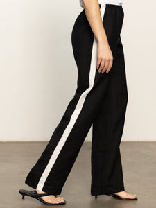 CASUAL SEMI-HIGH RISE TRACK PANT | BLACK CHALK STRIPE