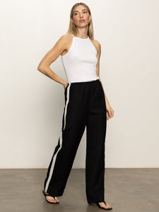 CASUAL SEMI-HIGH RISE TRACK PANT | BLACK CHALK STRIPE
