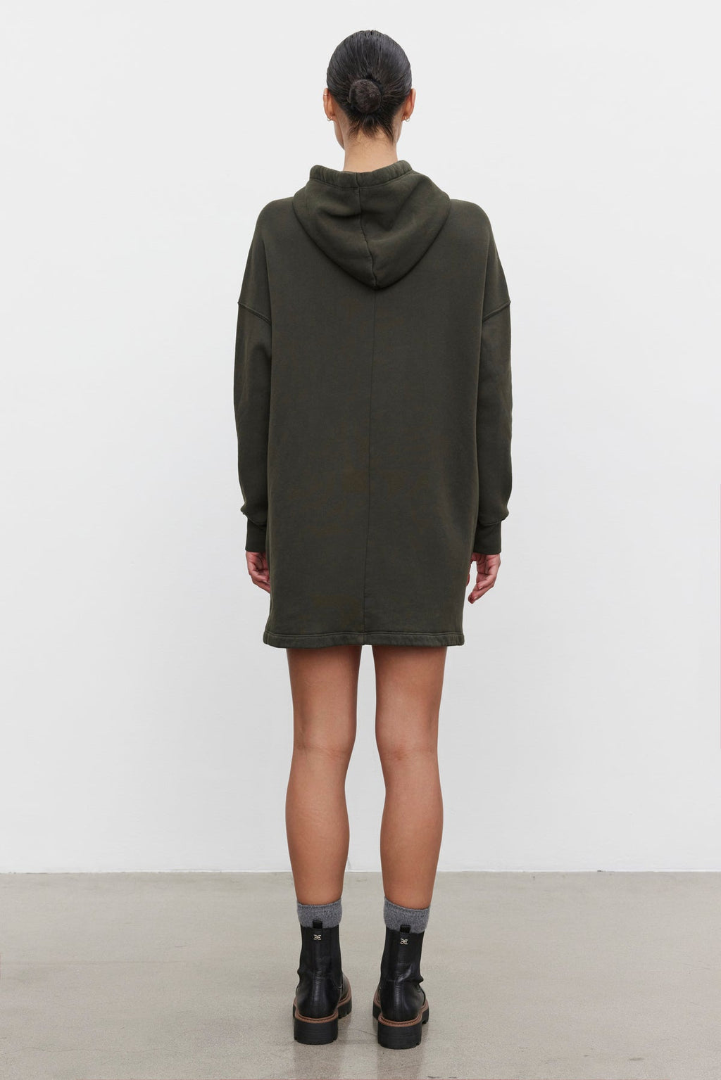 Autumn Fleece Hoodie Dress-Vintage Black