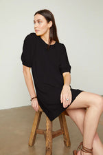Meghan Cotton Slub Puff Sleeve Dress | Black