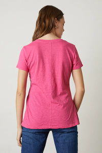 Lilith Cotton Slub V-Neck Tee | Hot Pink