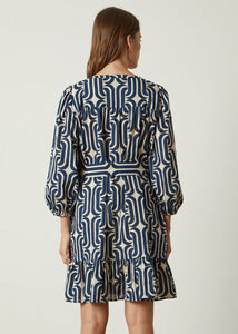 Felicity Printed Cotton Cambric Dress | Navy