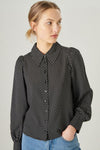 Dotted Blouse with Button Placket and Collar | Black