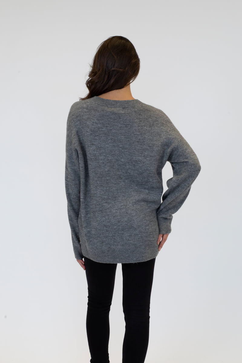 Alexa Lightweight Crew Neck Sweater | Dark Grey