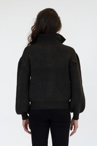 Callista Half Zip Front Sweater | Black Marl