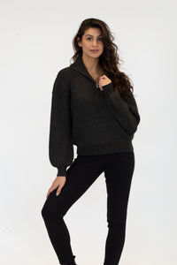 Callista Half Zip Front Sweater | Black Marl