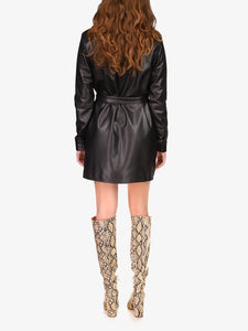 Leather Like Shirt Dress | Black