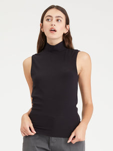 Essential Sleeveless Mock Neck Top | Black