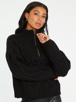 Zip Up Cable Sweater | Black Nite
