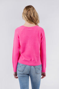 Ezra Lightweight Crew Neck Sweater | Hot Pink