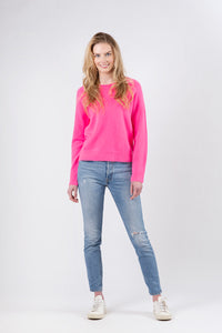 Ezra Lightweight Crew Neck Sweater | Hot Pink