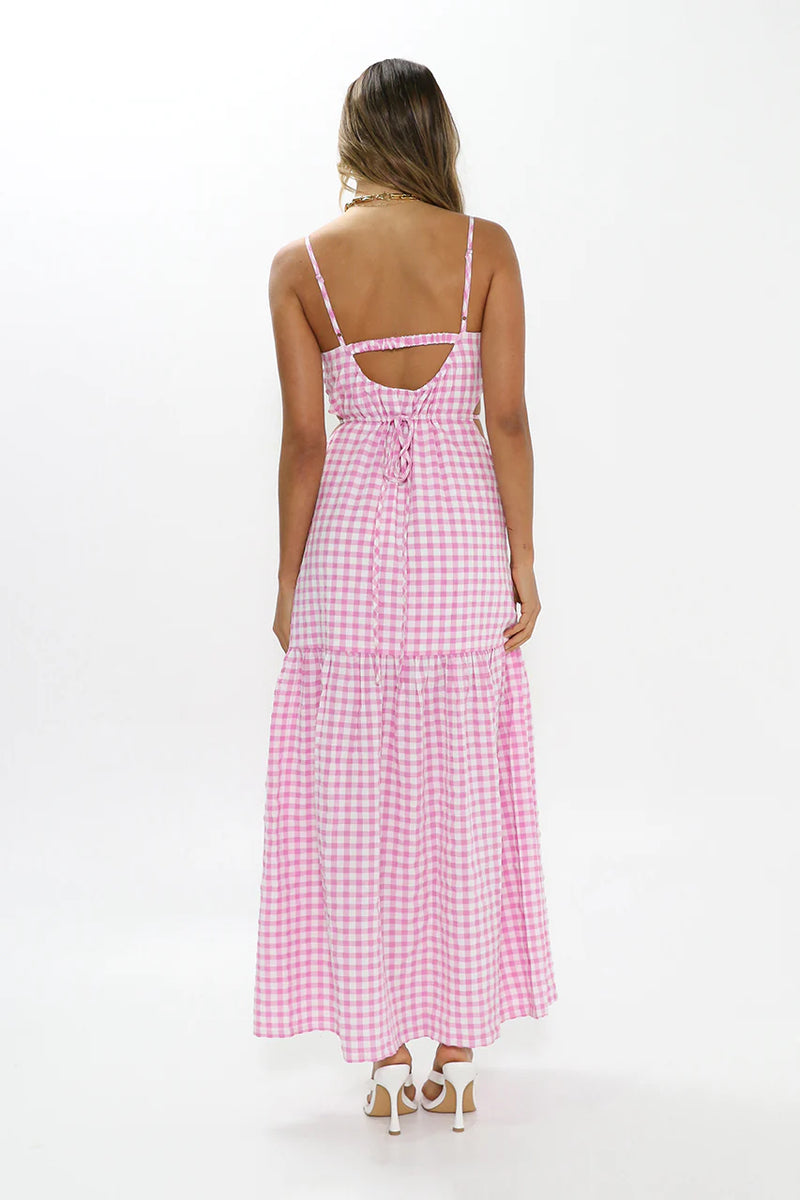 Pink gingham best sale maxi dress