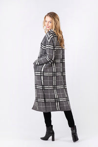 Jimmi Long Coat w/ Pockets | Grey Plaid