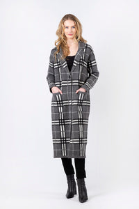 Jimmi Long Coat w/ Pockets | Grey Plaid