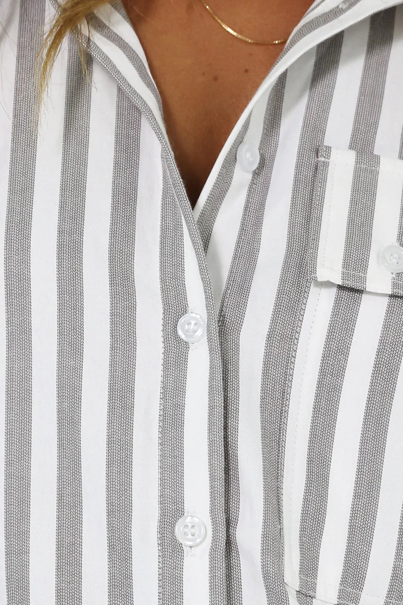 Jadana Shirt Dress | Grey Stripe