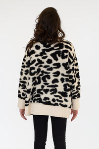 Leo Animal Print Cardigan w/ Contrast | Leopard + Rust