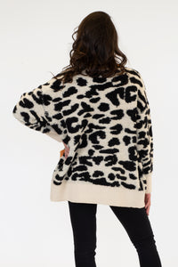 Leo Animal Print Cardigan w/ Contrast | Leopard + Rust