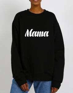 "MAMA" Cursive Classic Crew Neck Sweatshirt | Black