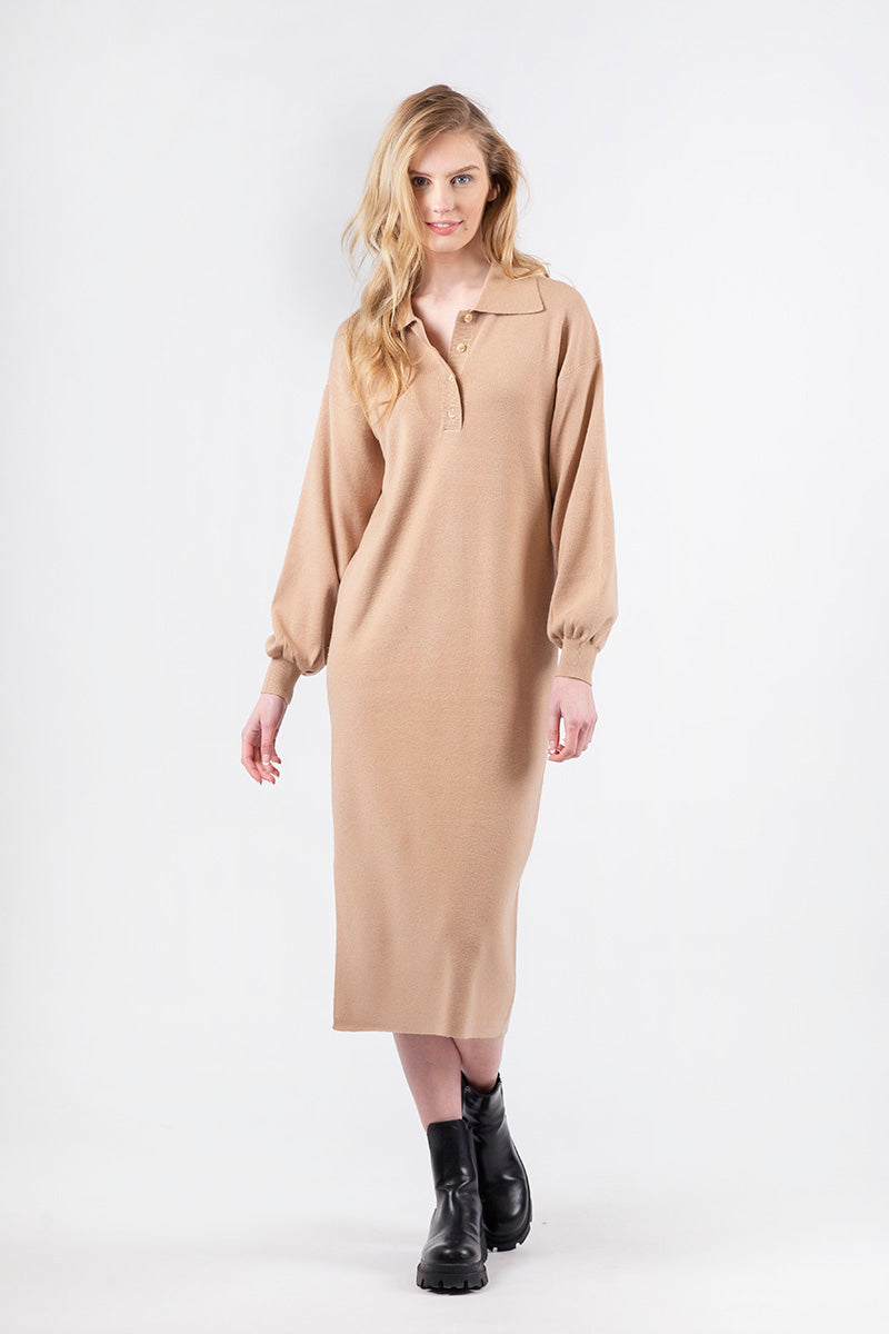 Parker Sweater Dress w/ Collar | Camel
