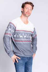 Men's Family Fairisle L/S Top | Heather Charcoal