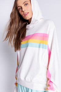 Love Makes The World Go Round Stipe Hoody | Oatmeal