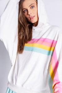 Love Makes The World Go Round Stipe Hoody | Oatmeal