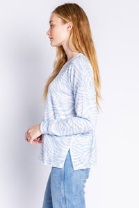 Peachy Party Zebra L/S Top | Ice Blue