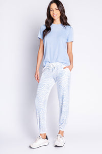 Peachy Party Zebra Banded Pant | Ice Blue