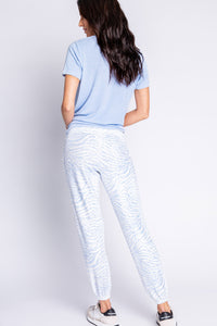 Peachy Party Zebra Banded Pant | Ice Blue