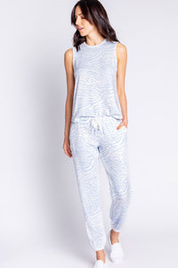 Peachy Party Zebra Banded Pant | Ice Blue