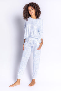 Peachy Party Zebra Banded Pant | Ice Blue