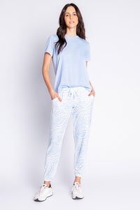 Peachy Party Zebra Banded Pant | Ice Blue