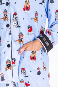 Flannel Hipster Dogs PJ Set | Ice Blue