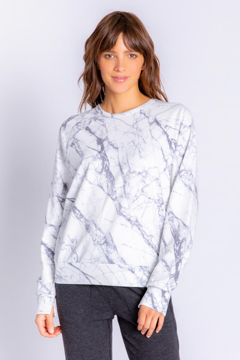 Midnight Marble Long Sleeve Top | Ivory