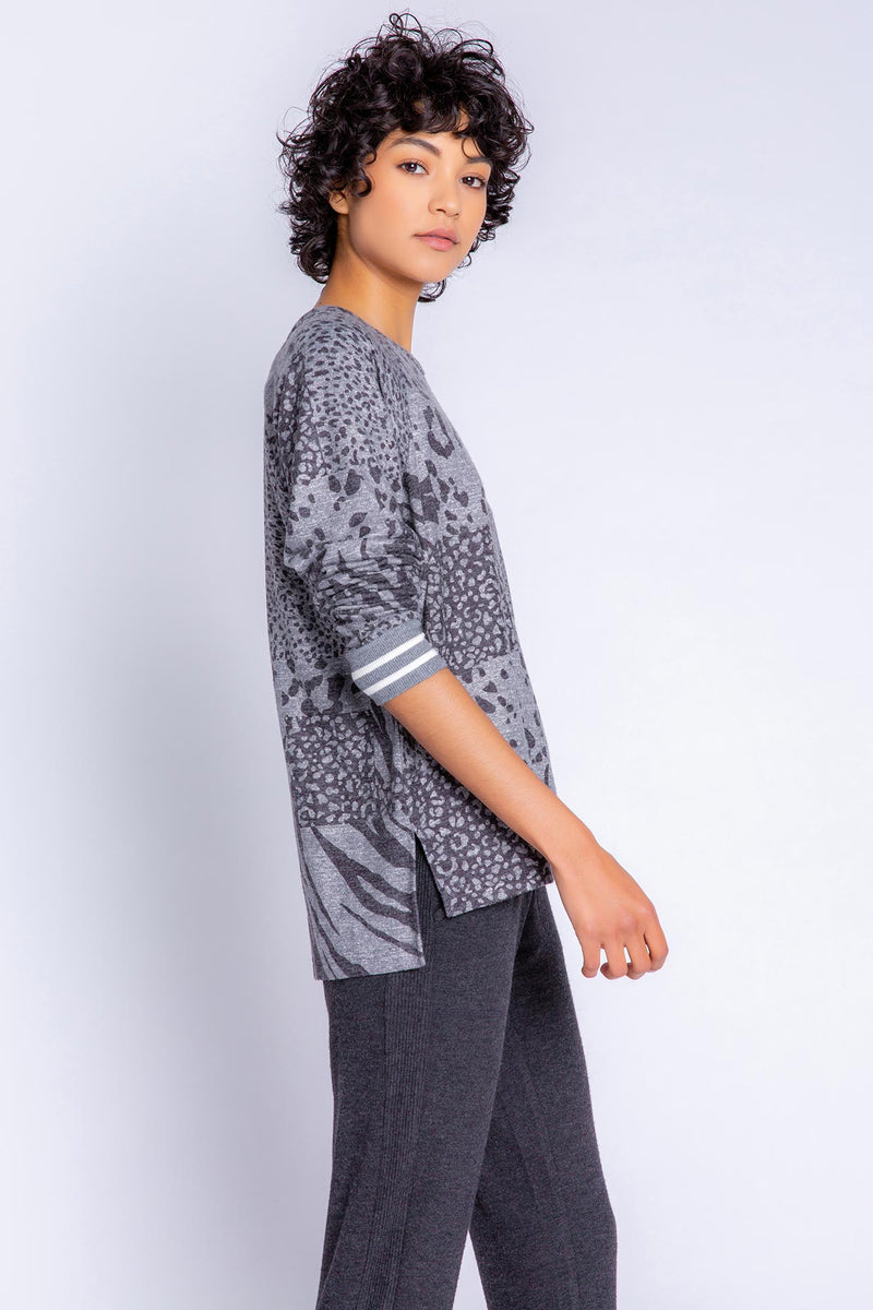 Patch Perfect Print Long Sleeve Top | Heather Charcoal