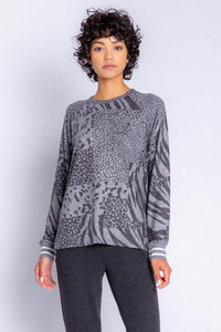 Patch Perfect Print Long Sleeve Top | Heather Charcoal