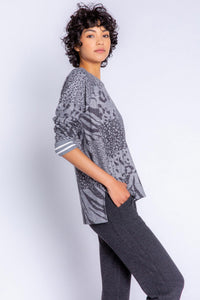 Patch Perfect Print Long Sleeve Top | Heather Charcoal