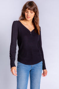 Textured Essentials Long Sleeve Top | Black