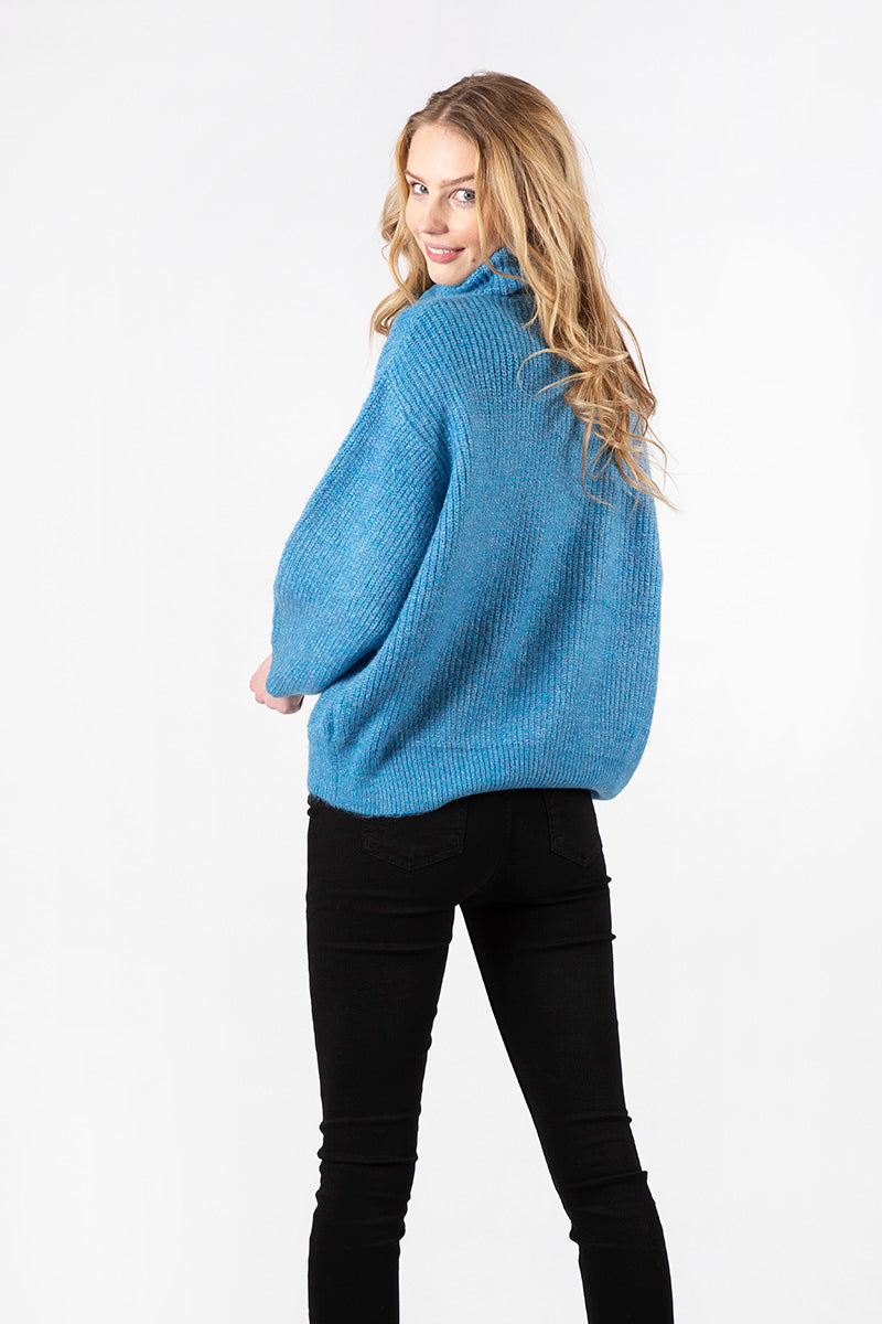 Sahar Mock Neck Ribbed Sweater | Blue Marl