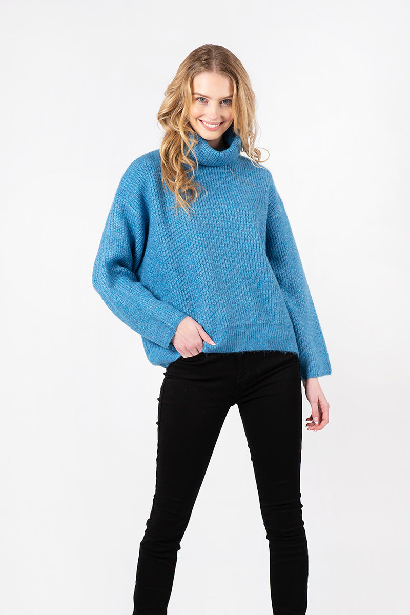 Sahar Mock Neck Ribbed Sweater | Blue Marl