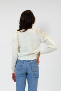 Scotty Textured Sweater w/ Puff Sleeve | White