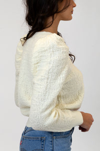 Scotty Textured Sweater w/ Puff Sleeve | White