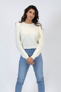 Scotty Textured Sweater w/ Puff Sleeve | White